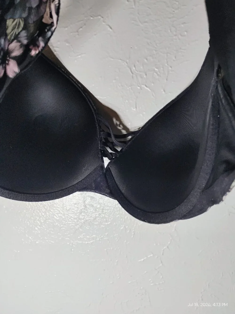 Torrid Skull and Floral Goth Black Push Up Plunge Bra 48B